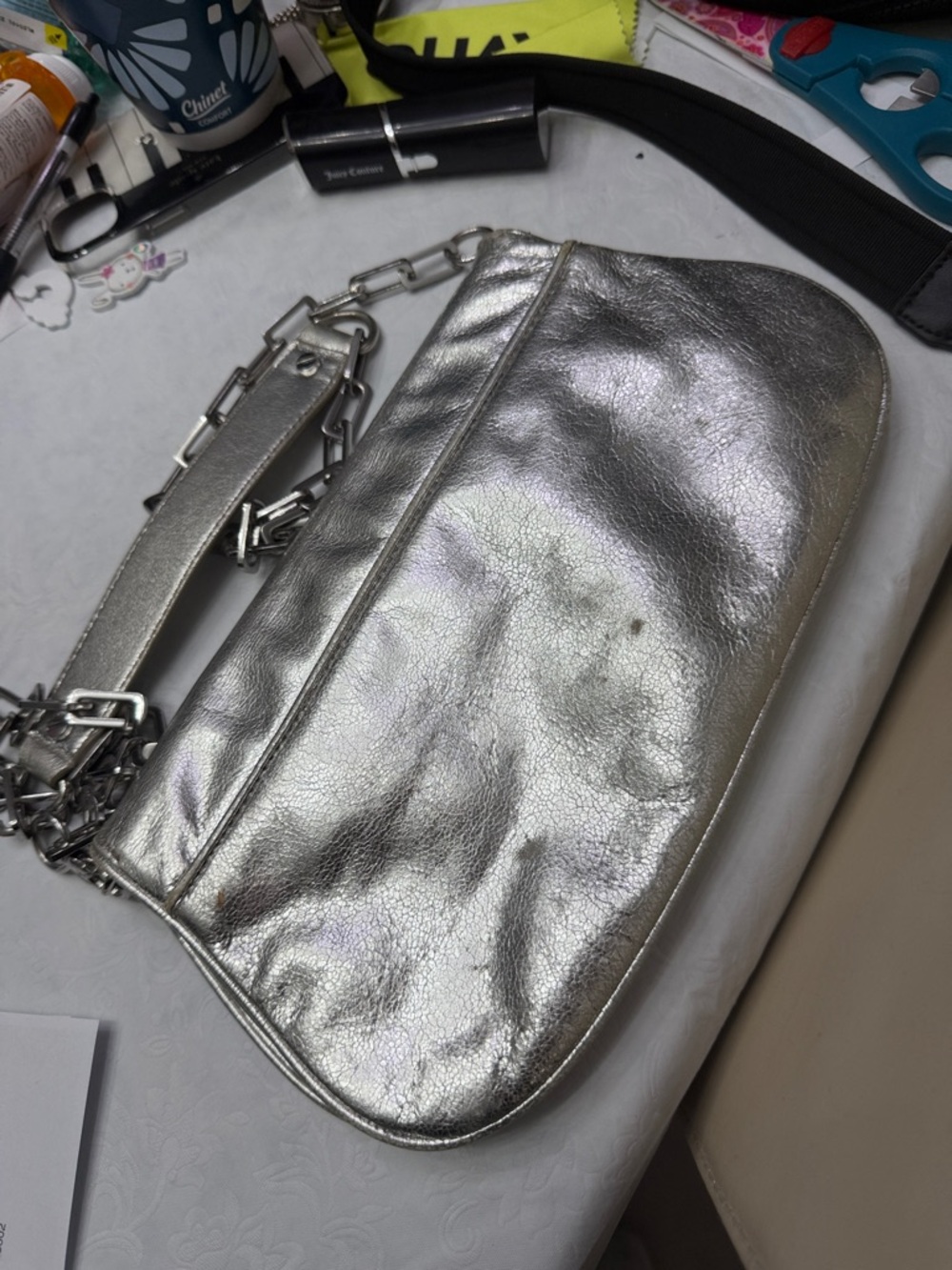 Tory Burch Metallic Silver Logo Crossbody/Wristlet - Picture 10 of 10